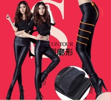 2013 hot sale fashionable Plus velvet thickening legging pants slim faux leather pants elastic boot cut jeans