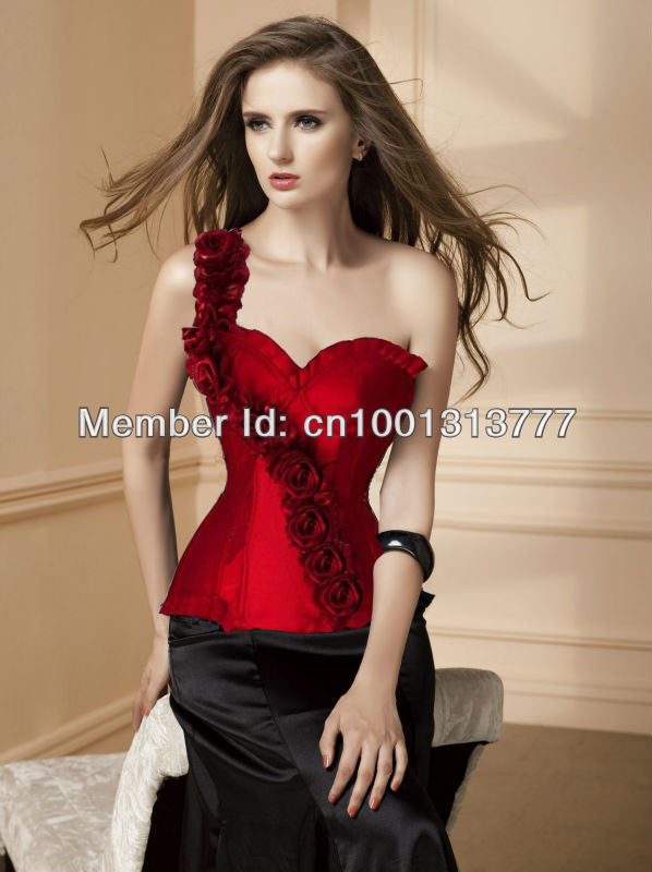 2013 Hot Sale Good Body Shape Bustier With One Strap Black White Red Blue Sexy Party Corset