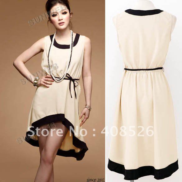 2013 HOT SALE New Fashion Women's Lady Vest Sleeveless Asymmetric Hem Dress Free Shipping 4013