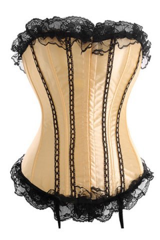 2013 HOT SALE! Plus Size Gold Satin Overbust Corset Bustier Tops & Lace Trim LB4285 2XL-6XL Free Shipping