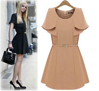 2013 hot sell Flouncing lapel design dress , black nude color (no belt ) free shipping