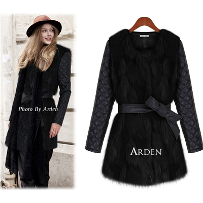 2013 hot sell leather with fur medium-long women fur coat