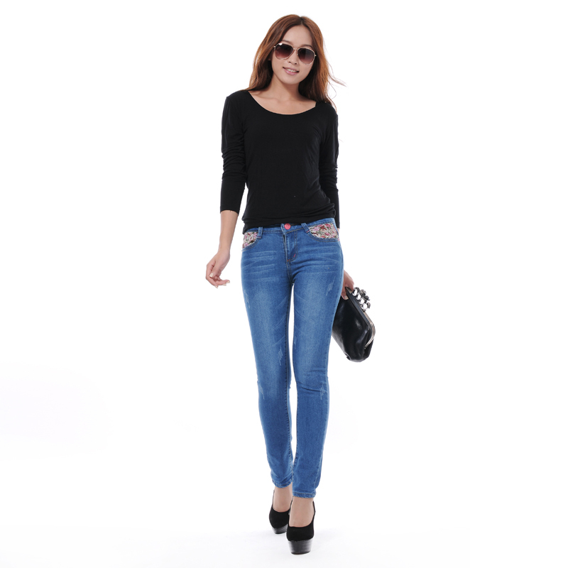 2013 hot selling long pants breasted pencil pants mid waist jeans women pants skinny Jeans for women Low waist jeans