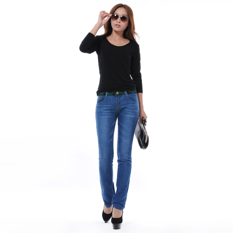 2013 hot selling long pants breasted pencil pants mid waist jeans women pants Slim Skinny jeans for women