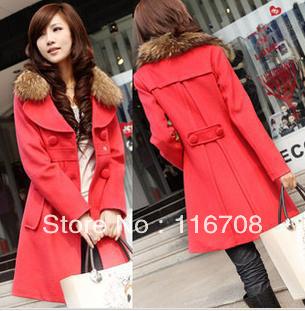 2013 Hot selling medium-long trench woolen outerwear double breasted casual overcoat fur collar free shipping JK004