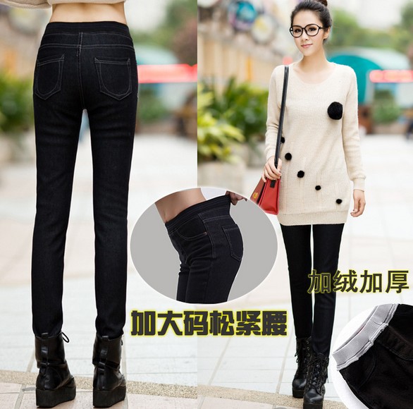 2013 hot selling winter jeans women plus size plus velvet thickening jeans elastic waist skinny jeans for women