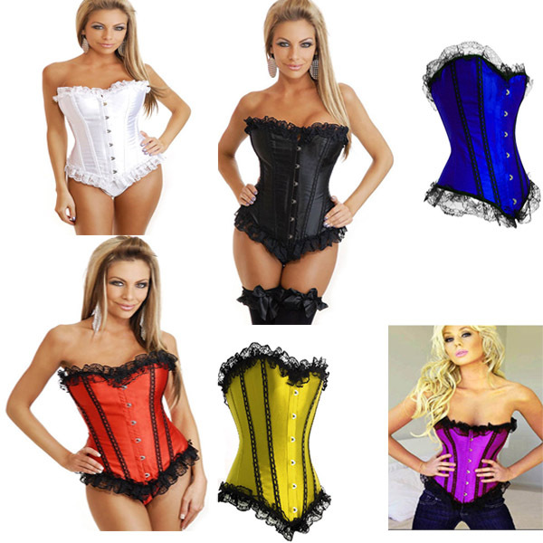 2013 hot style lady  2pcs lace corsets black red yellow purple white blue corset strapless overbust plus size body shapers