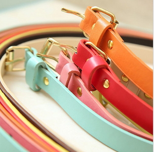 2013  hot  Women's Cute Candy color PU leather Thin Belt