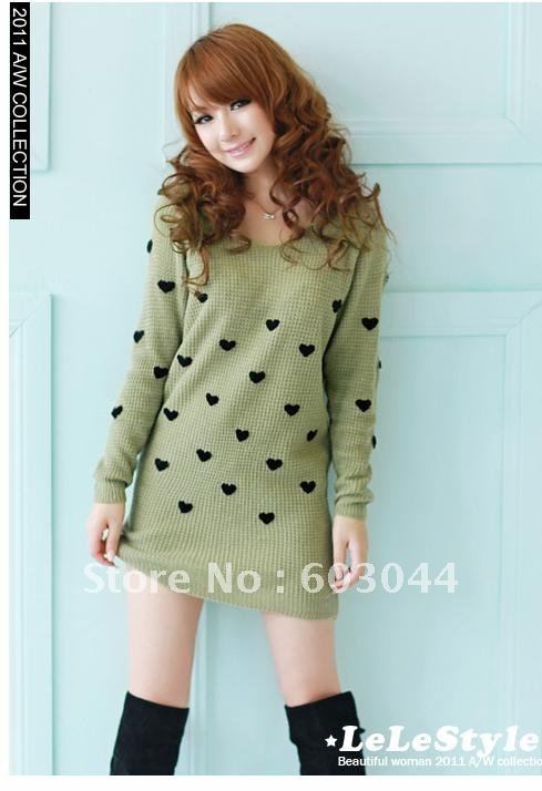 2013 HOT WOMEN'S UNIQUE HEART PATTERN LONG SLEEVE KNITTED SWEATER+ LADIES NOBLE KNITWEAR SHIRT+FREE SHIPPING (1PC)1233