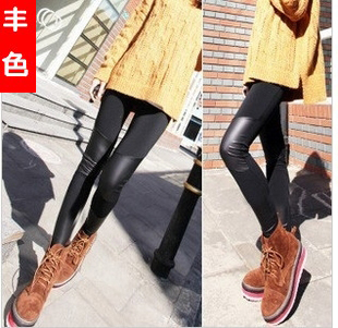 2013 knee of symmetry patchwork faux leather fashion legging ankle length trousers female