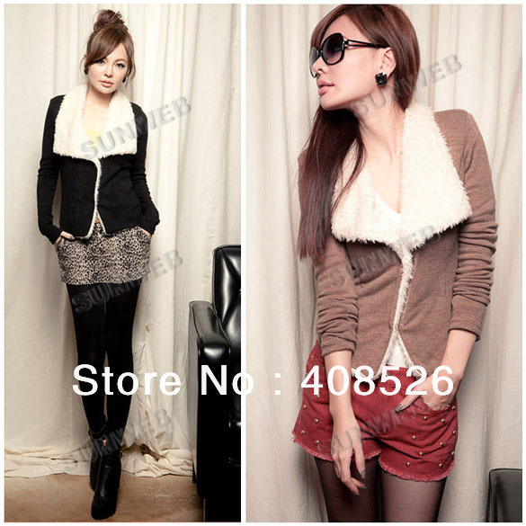 2013 Korea Women's Fashion Lammy Winter Warmer short Big Lapel Coat Jacket Outwear Free shipping 9399