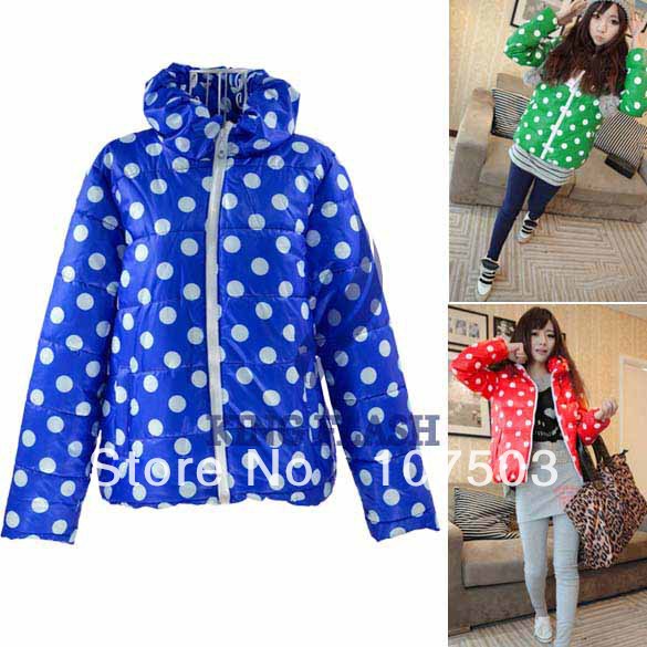 2013 Korea Women's Polka Dot Stand Collar Warm Cotton down Coat cotton-padded winter jacket Free shipping 9342