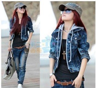 2013 Korean Fashion Hooded trend short paragraph Denim jacket for women,S-XL,free shipping  J236