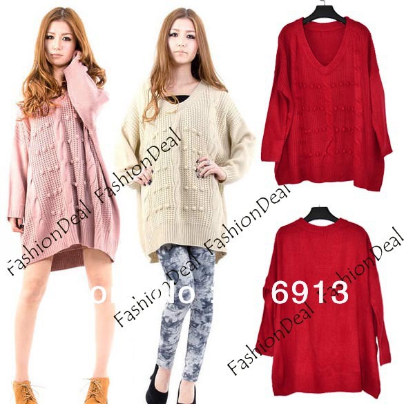 2013 Korean Fashion Women's  Casual V-Neck Loose Batwing Sleeve Knitting Sweaters Tops Free Shipping9475