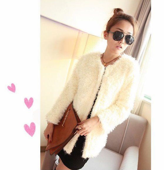 2013 Korean Style Lady Faux Lamb Fur Coat women's fur vests Three Quarter O-Neck Collar Free Shipping