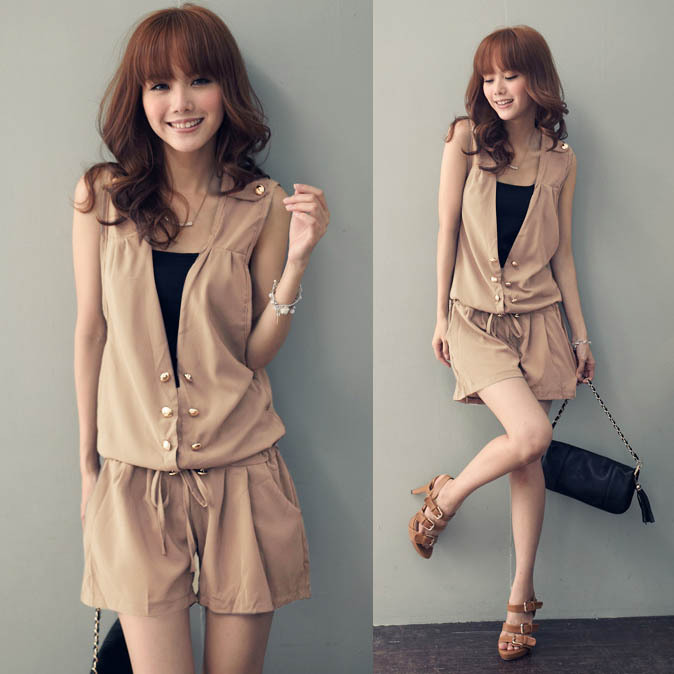 2013 Korean Style New fashion Women Double Buttons Rompers Women Ladies Dress Lady Dress Skirt for Summer Time