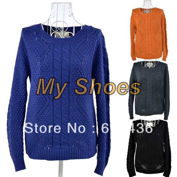 2013 Ladies Round Neck Wool Knitted Sweater Pullover Jumper Casual Loose Knitwear 4 colors free shipping 9221