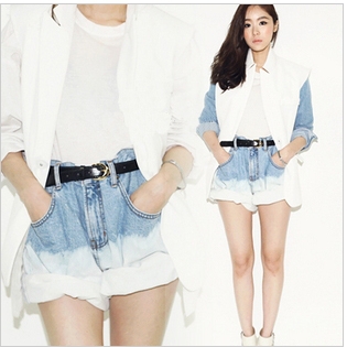 2013 Lady High Rise Denim Shorts, Light Color-Shade Shorts,Womens'Belted Short Baggy Pants Free Shipping