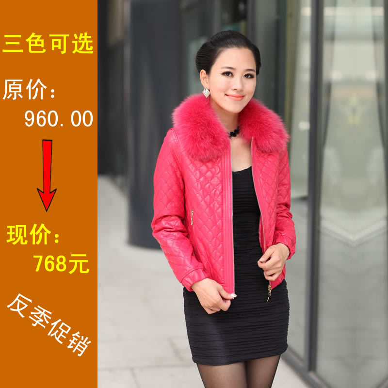 2013 leather clothing plus cotton women's genuine leather clothing female short design sheepskin jacket fox fur