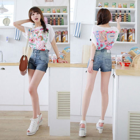 2013 Light Color Ladies Short Ladies New Design Jeans Middle Waist Free Shipping  9262