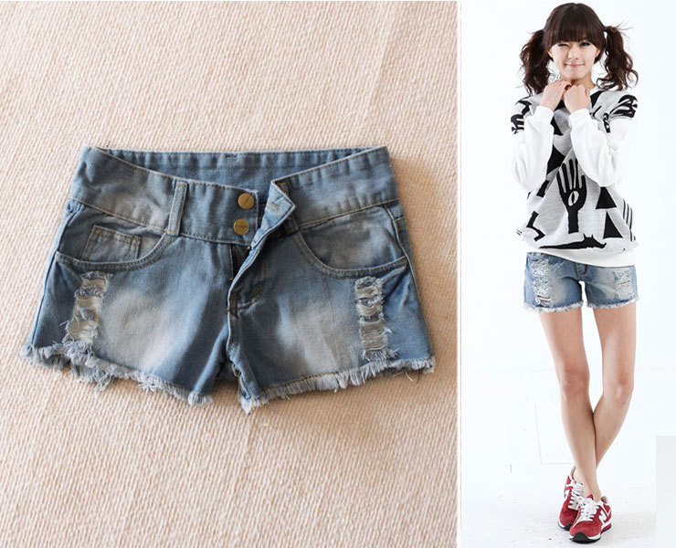 2013 light color summer denim shorts female loose plus size short design shorts jeans