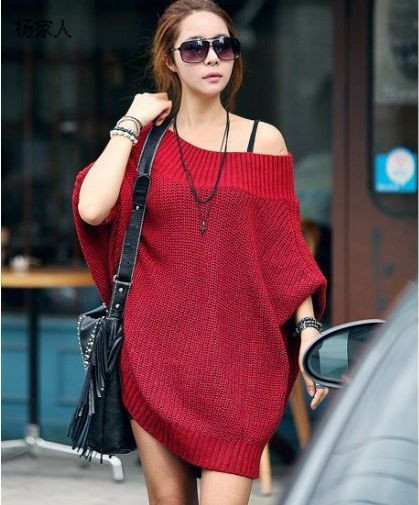 2013 long design sweater batwing shirt pullover sweater dress slim hip loose female autumn and winter batwing sleeve