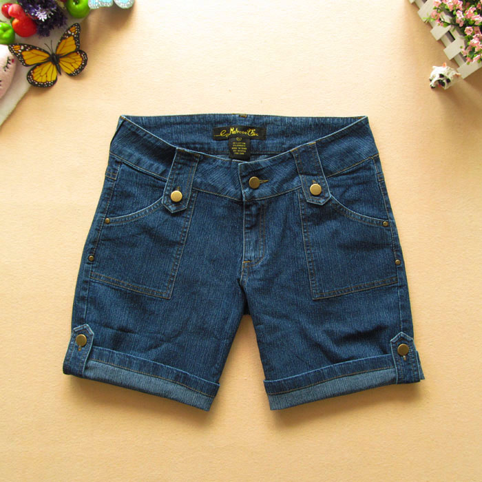 2013 loose casual roll up hem straight denim shorts female plus size shorts