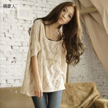 2013 loose cutout knitted shirt female batwing sleeve plus size sweater