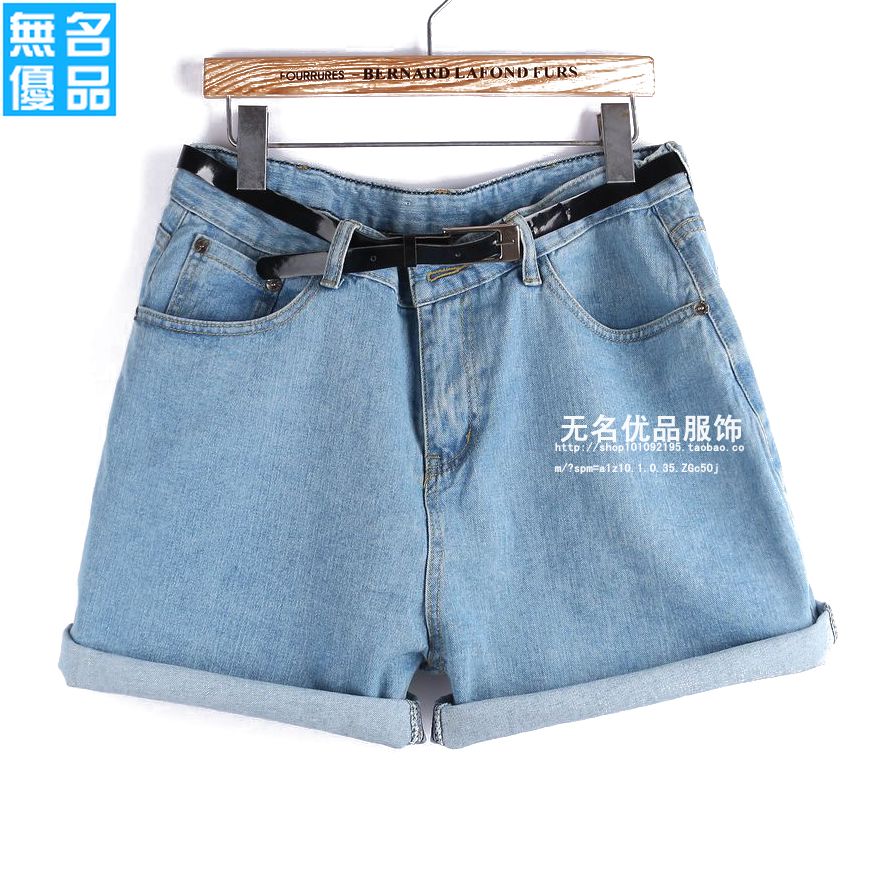 2013 loose high waist denim shorts female roll-up hem vintage plus size shorts