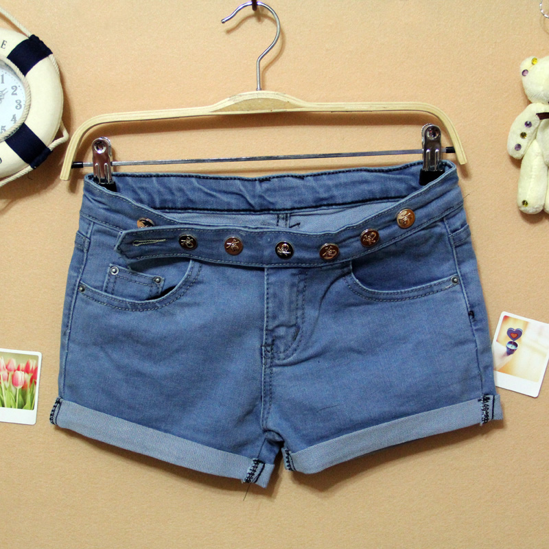 2013 loose mid waist denim shorts female roll-up hem vintage classic shorts