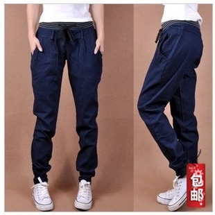 2013 loose skinny pants elastic waist denim trousers female 695