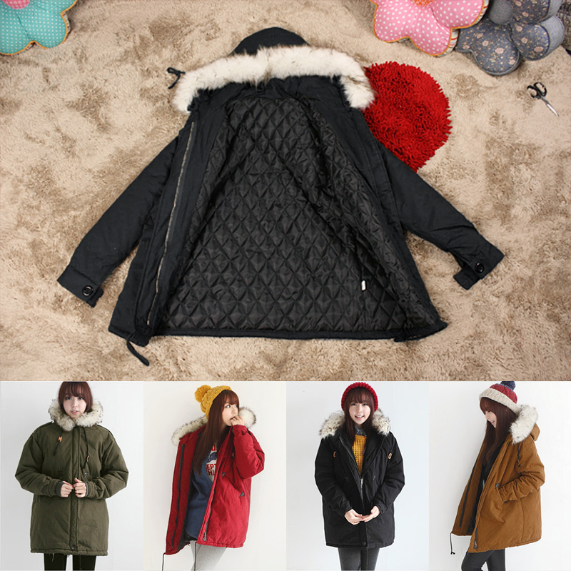 2013 loose wadded jacket cotton-padded jacket with a hood fur collar thickening thermal long design outerwear 1260