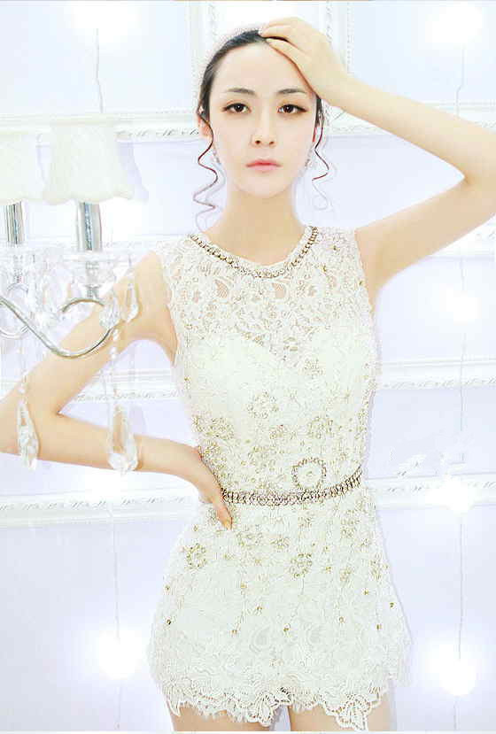 2013 Luxury New Hand-Beading Fashion  Women's Lace Sexy jumpsuit  White Color Free Shipping