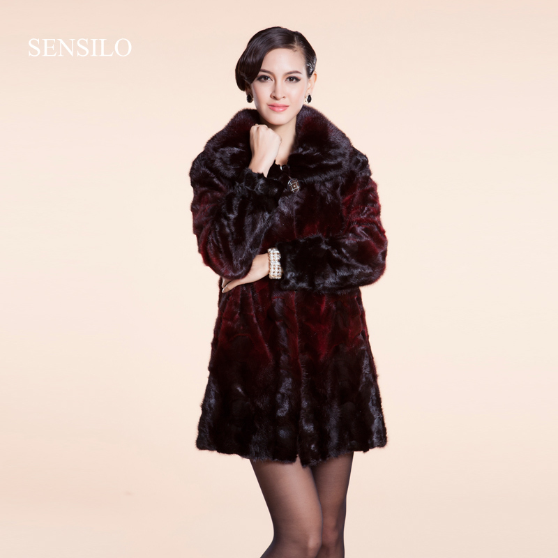 2013 marten overcoat mink fur coat wine red mix with black big neckline long geniune mink fur overcoat ems free shipping