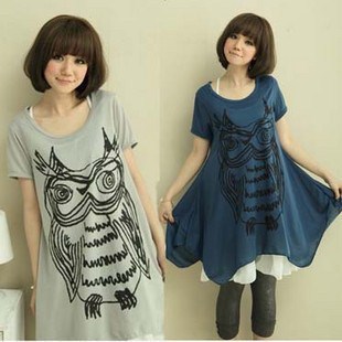 2013 maternity clothing hot-selling owl twinset maternity short-sleeve T-shirt loose plus size top skirt