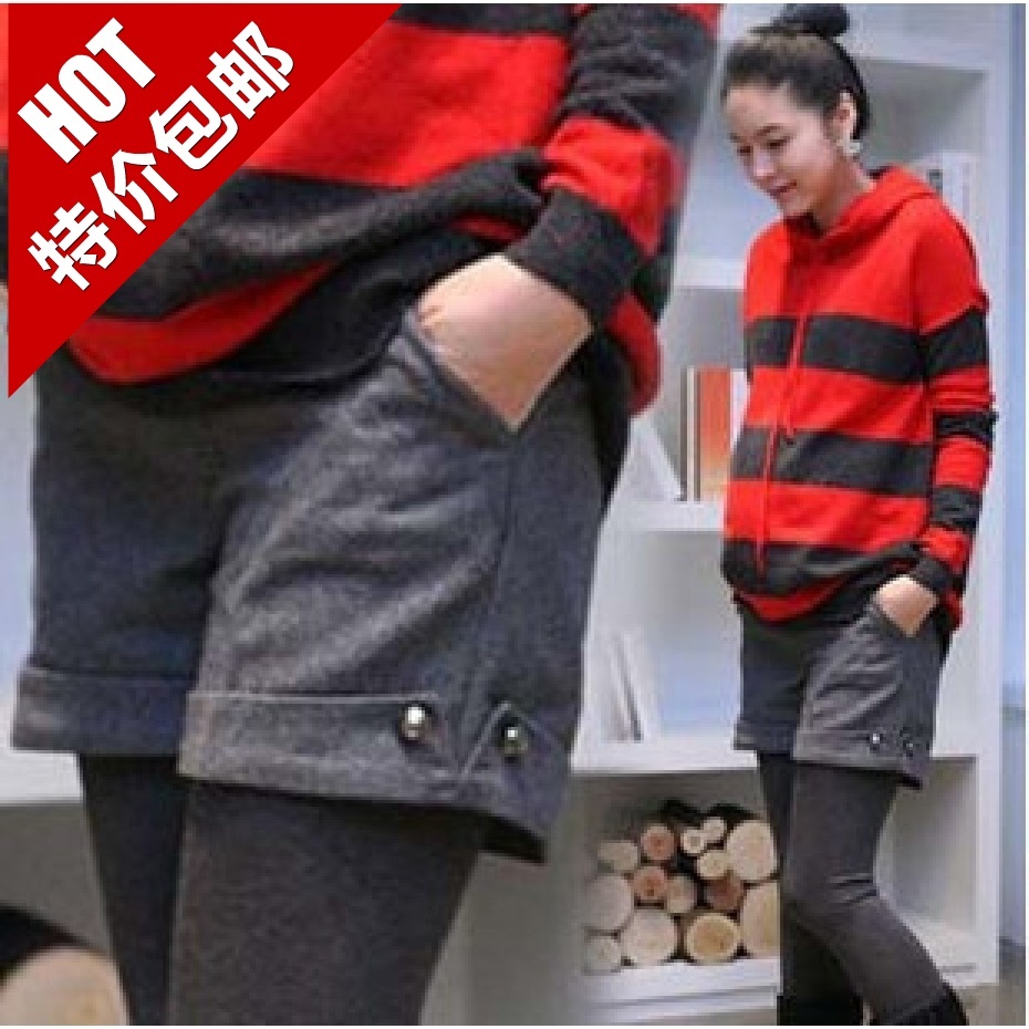 2013 maternity clothing shorts autumn and winter woolen roll up hem button belly pants boot cut jeans knee-length pants