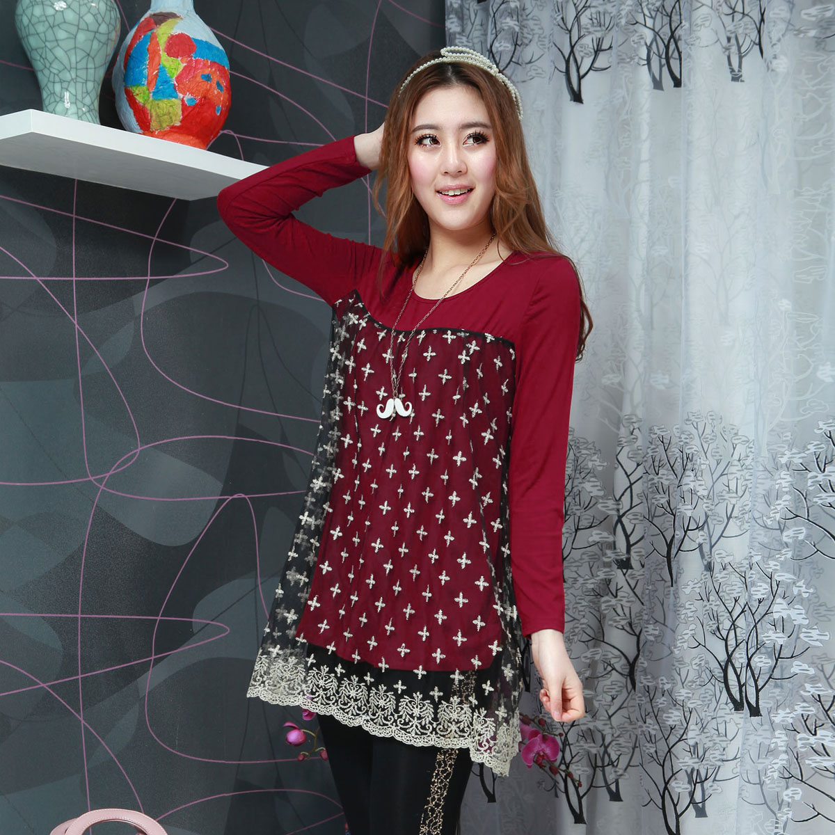 2013 maternity clothing spring fashion maternity laciness basic shirt maternity top autumn maternity t-shirt