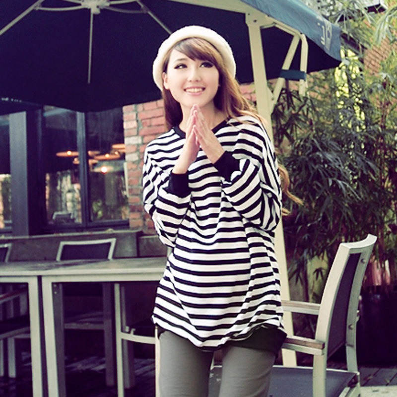 2013 maternity clothing spring fashion stripe batwing sleeve loose t-shirt plus size top