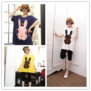 2013 maternity clothing summer fashion cartoon rabbit glasses print design batwing long sleeve t-shirt short-sleeve