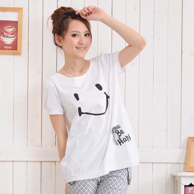 2013 maternity clothing summer maternity t-shirt maternity top short-sleeve T-shirt smiley t-shirt gentlewomen maternity