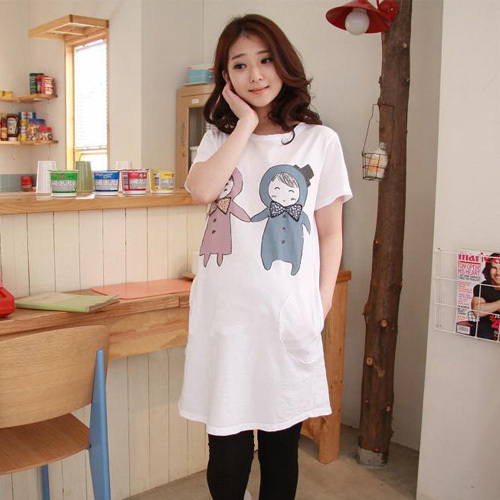 2013 Maternity clothing summer new arrival maternity long design t-shirt puppet lovers loose maternity t-shirt