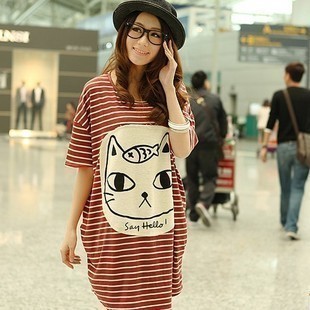 2013 maternity clothing summer stripe plus size maternity t-shirt top maternity dress