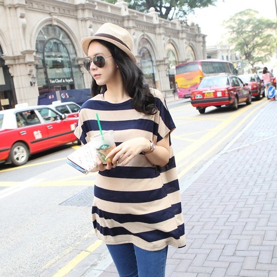 2013 maternity t-shirt maternity summer maternity short-sleeve top stripe t-shirt loose plus size maternity top