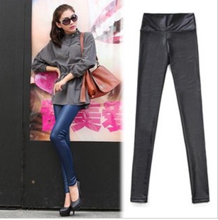 2013 matt faux leather tight leggings elastic multicolour high waist pants Freeshipping