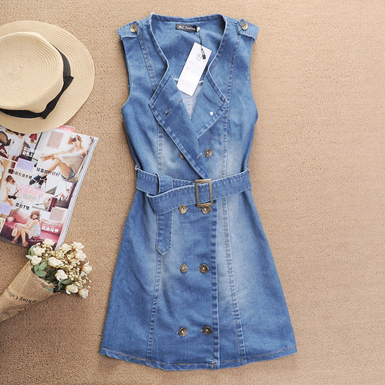 2013 Medium Style Denim Vest Double-breasted Personality Dress For Women WF13031604