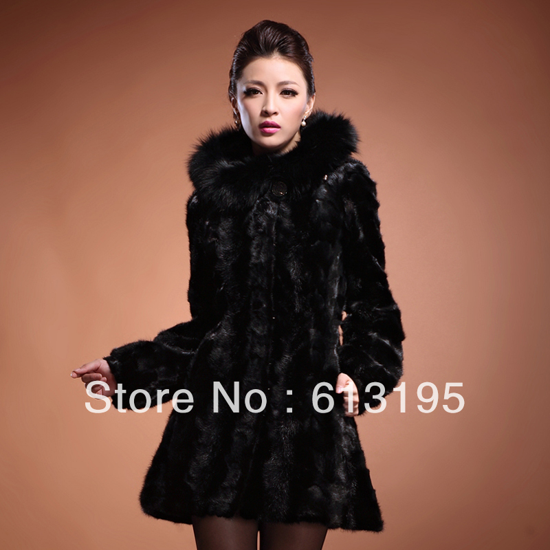 2013 mink hair leather overcoat hooded fight mink fur coat /ydx173