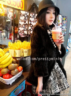 2013 mink knitted mink all-match black classic fur coat customize