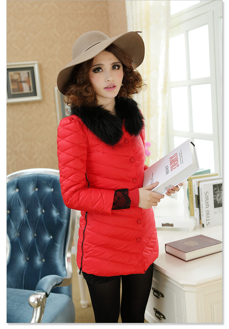 2013 missfofo female bride raccoon big collar slim marriage maomao medium-long down coat