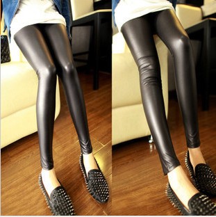 2013 motorcycle leather black matt dull high-elastic slim faux leather pants ankle length legging