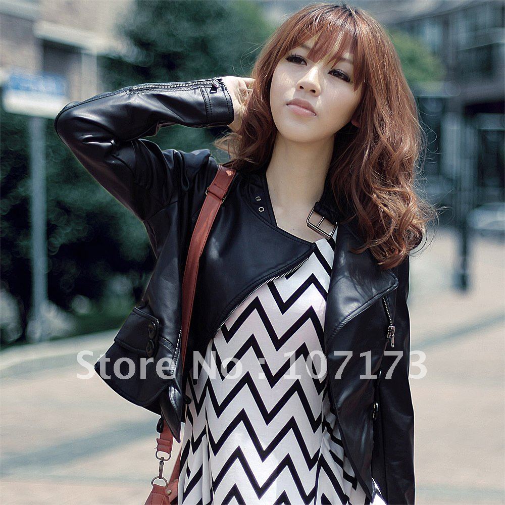 2013 Motorcycle Short Design Slim Small Leather Clothing Outerwear Women's Leather Jacket